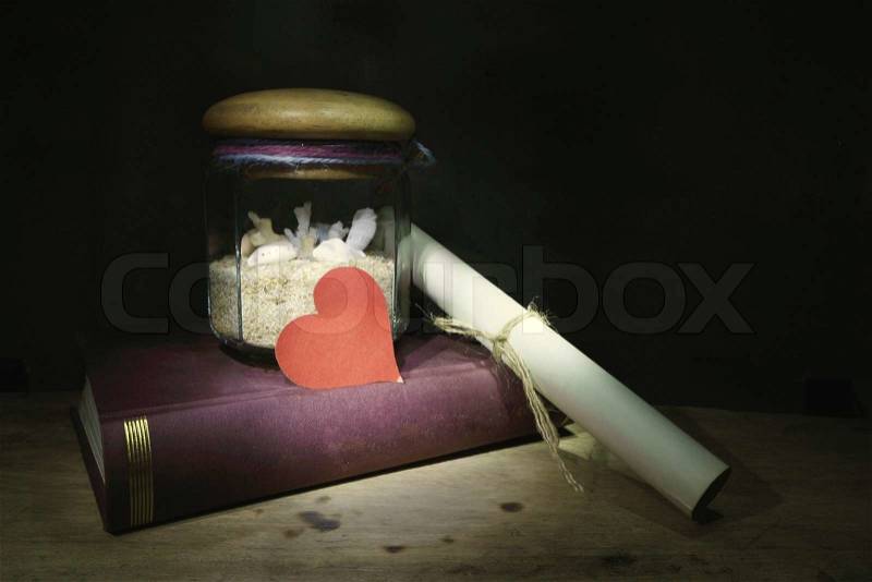 Love heart,book and grunge paper,love massage concept, stock photo