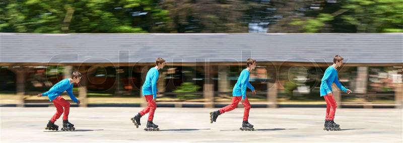 Driving with roller blades, stock photo