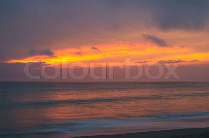 Sea beach at twilight, after sunset,multi color of sky and sea, stock photo