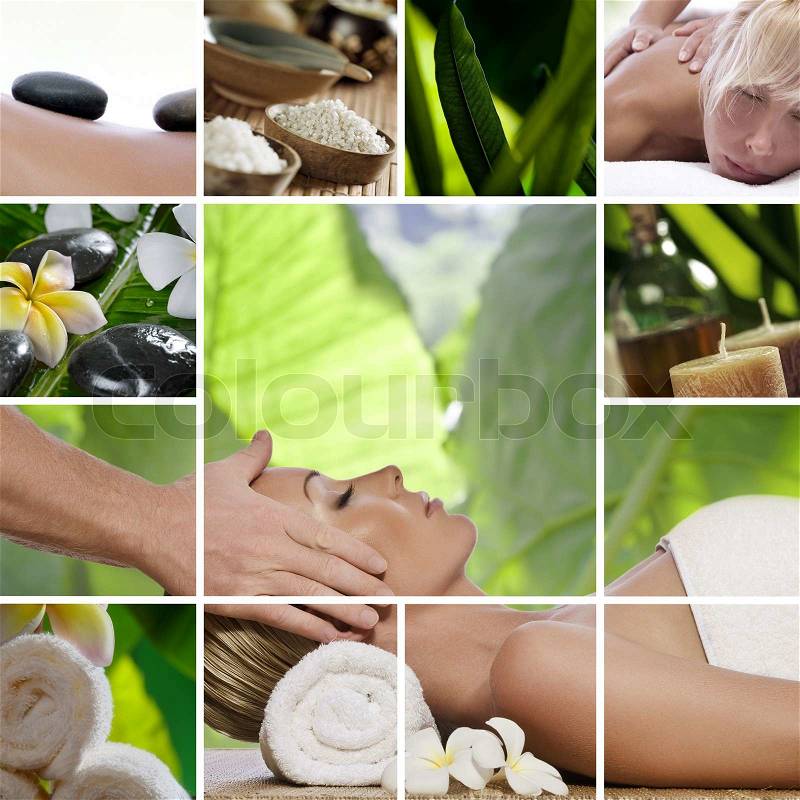 Spa theme photo collage composed of different images, stock photo