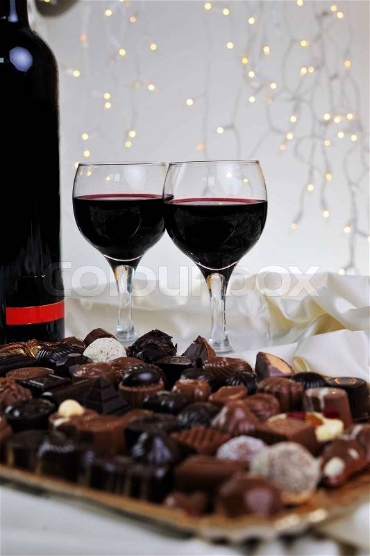 Vine chocolate and praline decoration closeup, stock photo