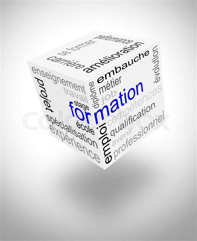 Formation cube with some relevants french words, stock photo