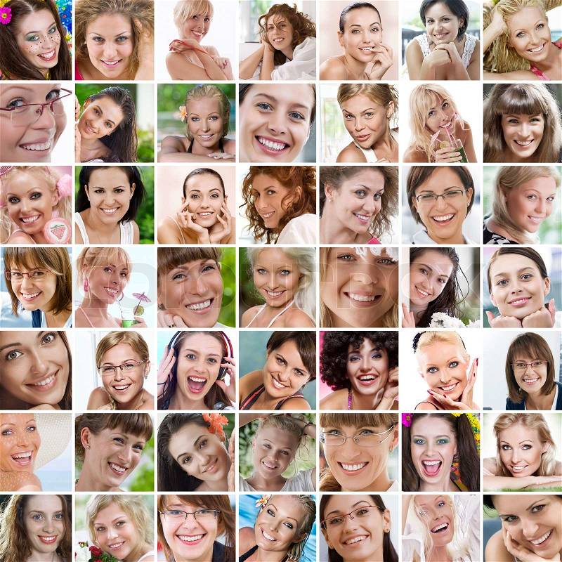 Smile theme collage composed of different images, stock photo