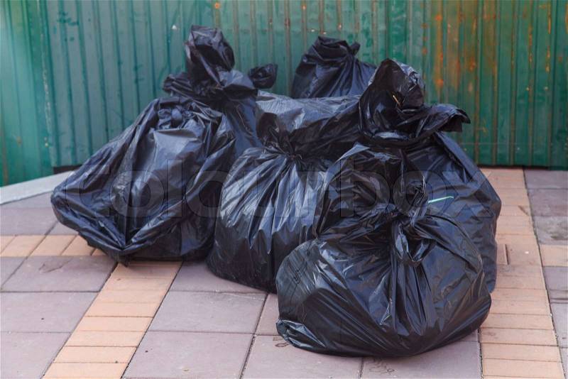 Black garbage bags, stock photo
