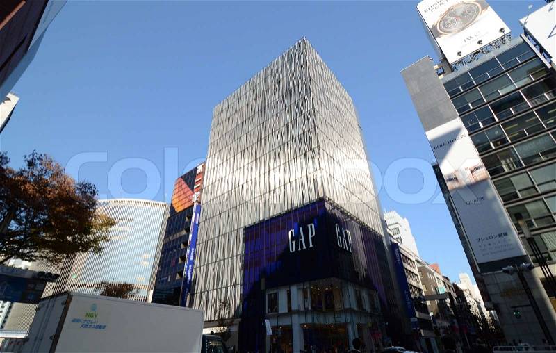 GINZA, JAPAN - NOV 26 : Modern building in Ginza area on November 26, 2013 in Tokyo. Ginza shopping area. The popular tourist spot in Tokyo. , stock photo