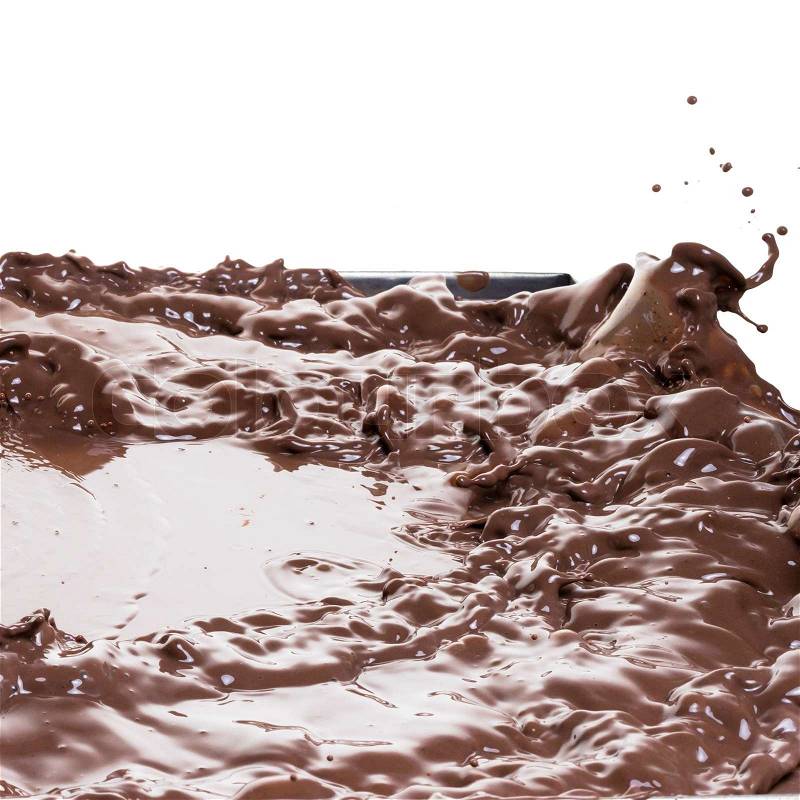 Splashing hot chocolate, isolated on white background, stock photo