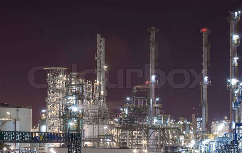 Oil and chemical Petroleum plant in night time , stock photo