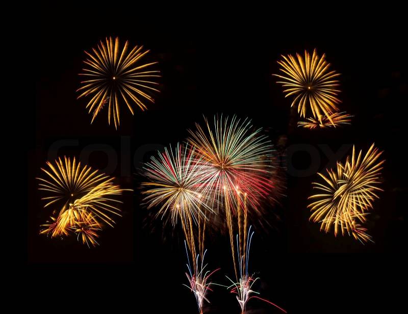 Fireworks set of five picture for celebration, stock photo