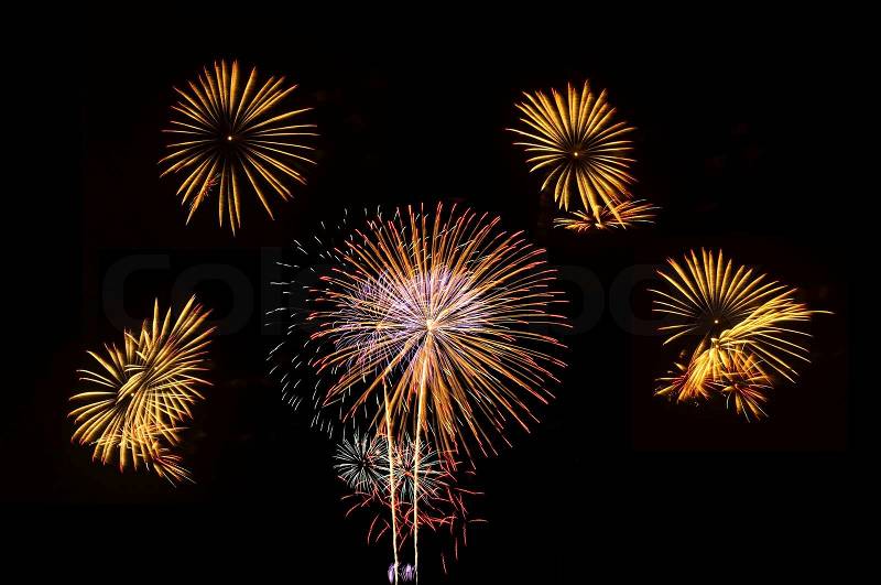 Fireworks set of five picture for celebration, stock photo
