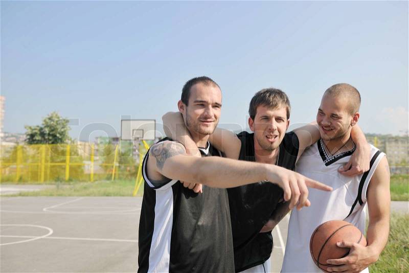 Basketball player have foot trauma strech and injury at outdoor streetbal court, stock photo
