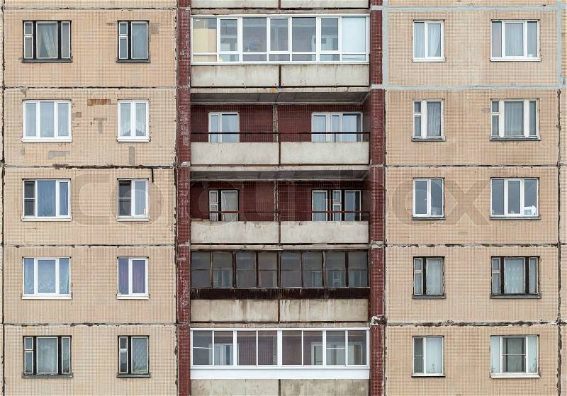Background photo texture of concrete urban Russian house, stock photo