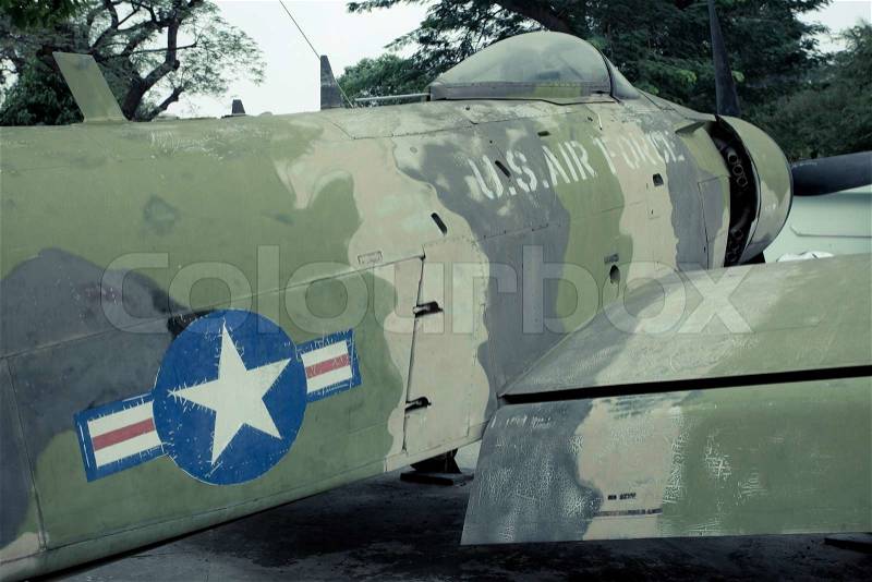 Vintage military old war airplane, stock photo