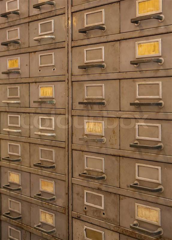 Close up of row of steel lockers, stock photo