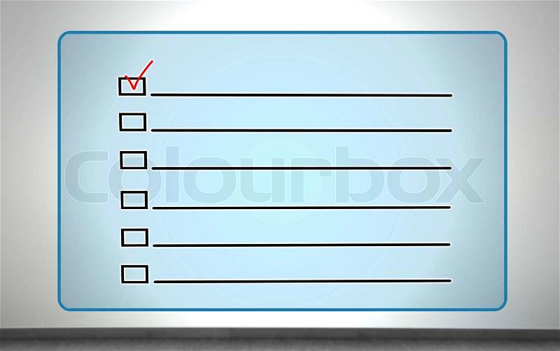 Big checklist on virtual screen in office, stock photo