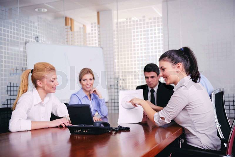 Business people group have video meeting at office, stock photo