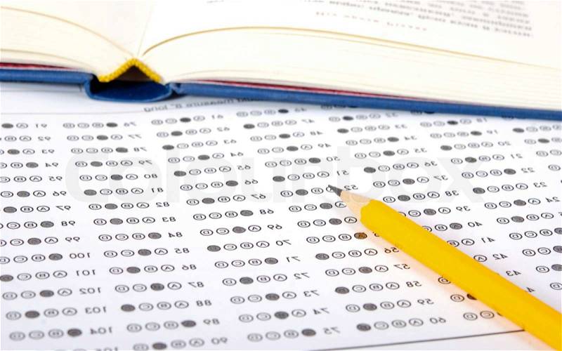 School and Education. Test score sheet with answers, stock photo