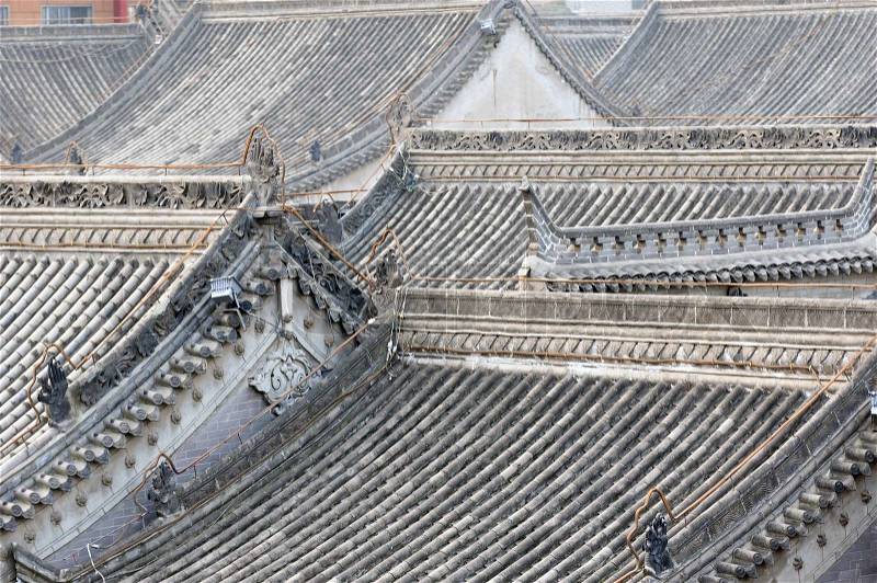 Roofs of ancient buildings in Xian, China, stock photo