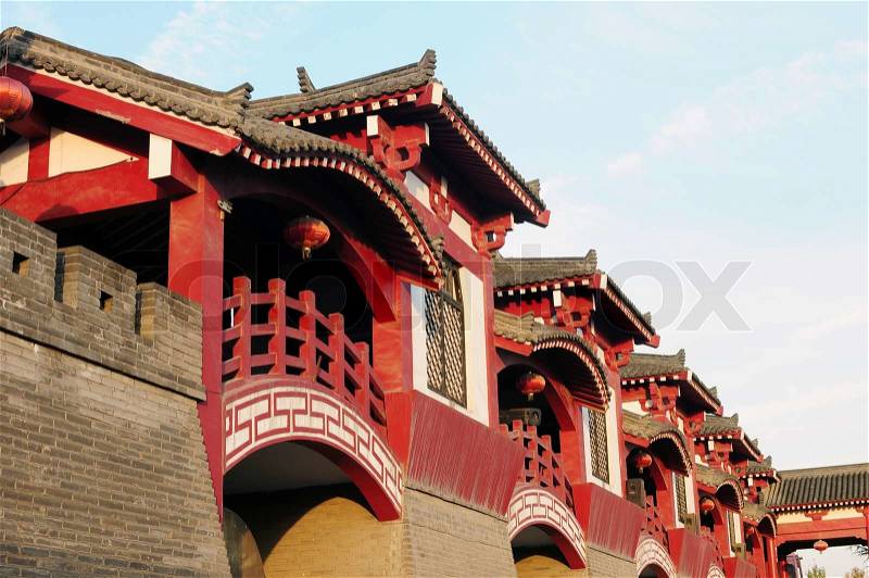 Typical Chinese ancient buildings in Xian China, stock photo
