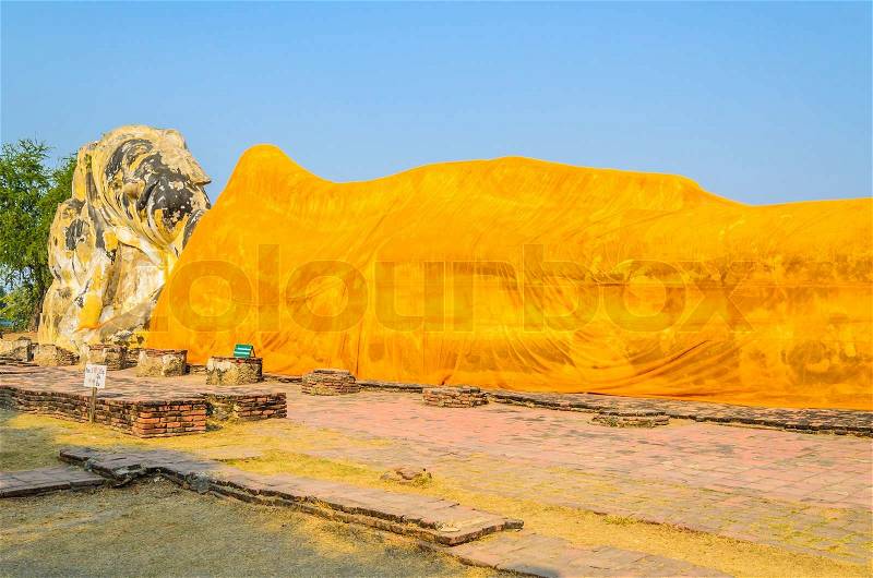 Buddha sleep statue in wat lokayasutharam temple in at ayutthaya Thailand, stock photo