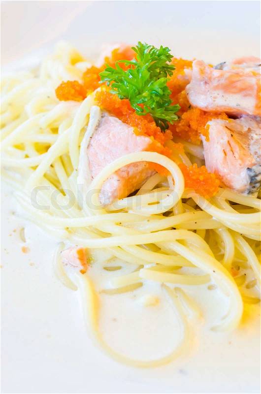 Salmon pasta, stock photo