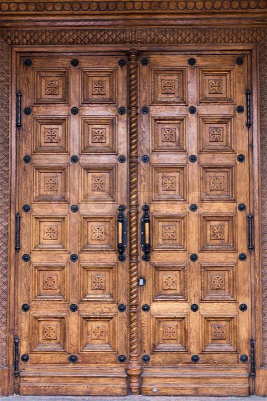 Close-up image of an wooden ancient doors, stock photo