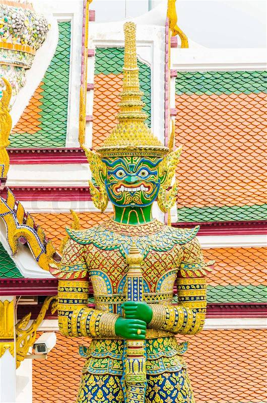 Giant statue in emerald temple bangkok thailand, stock photo