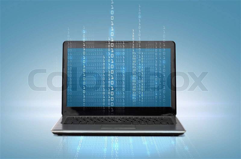 Technology and advertisement concept - laptop computer with code on screen, stock photo