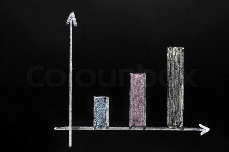 Business chart showing positive growth drawn in chalk on blackboard, stock photo