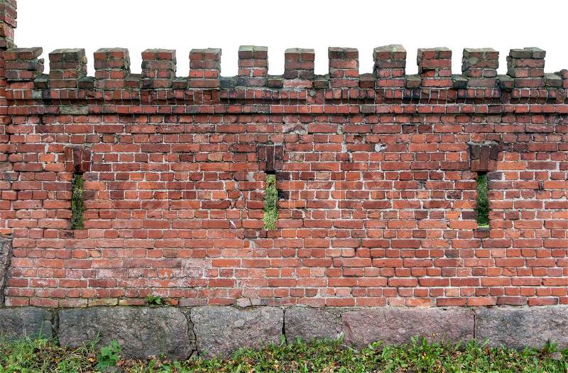 Element of a brick wall of defensive installations, stock photo