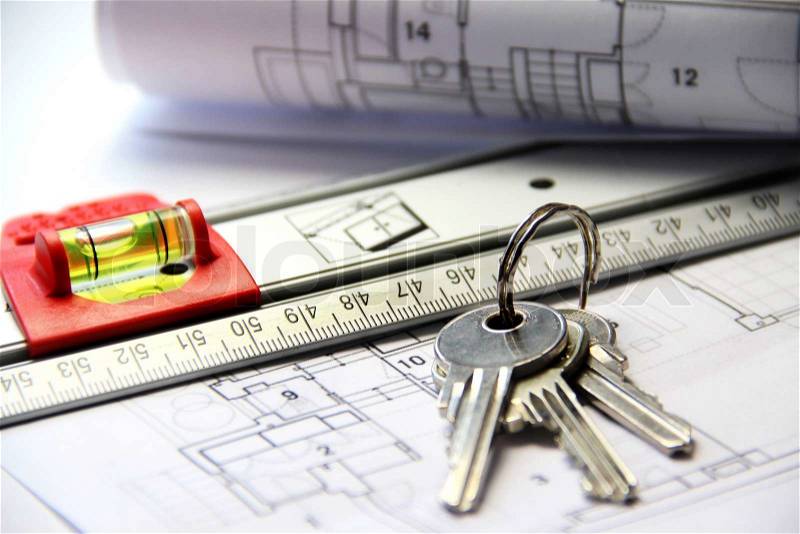 Architecture on the office table with tools and keys, stock photo