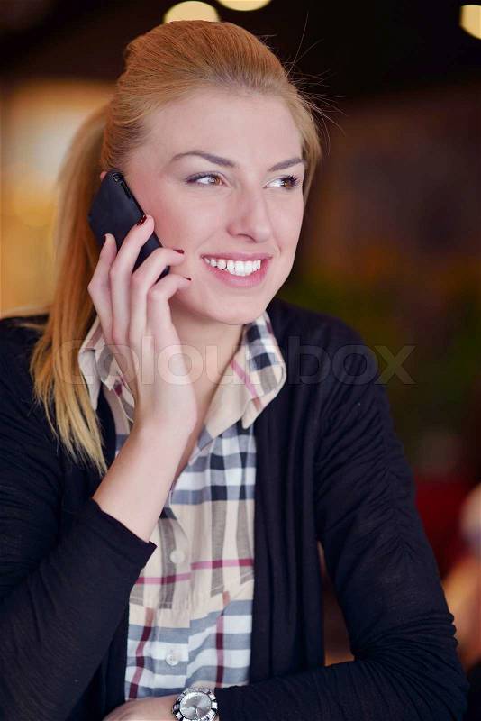 Portrait of a beautiful business woman talk by phone, stock photo
