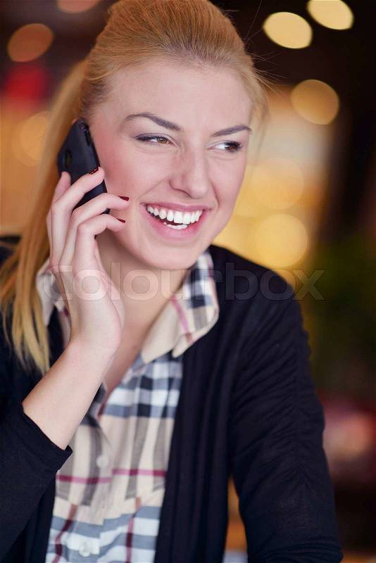 Portrait of a beautiful business woman talk by phone, stock photo
