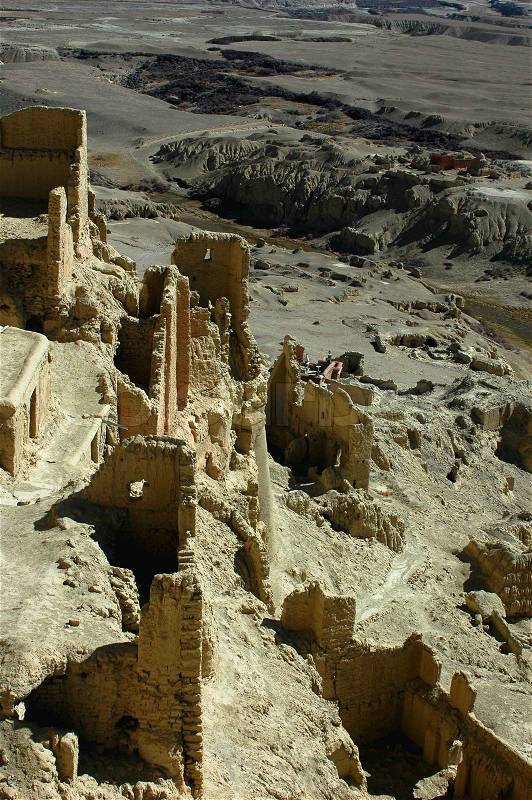Relics and ruins of an ancient castle in west Tibet, stock photo