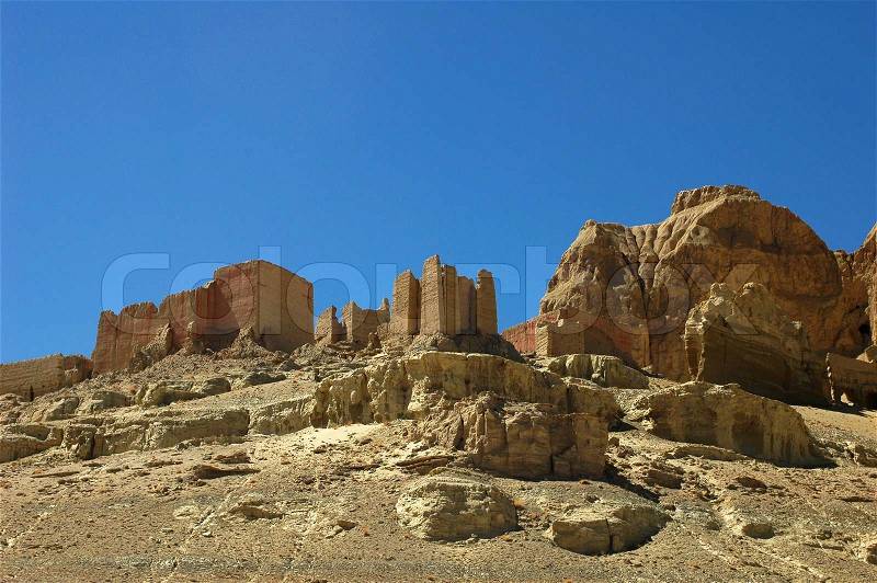 Relics and ruins of an ancient castle in west Tibet, stock photo