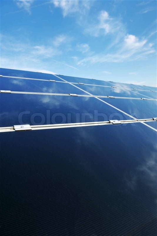 Solar panel renewable eco energy field, stock photo