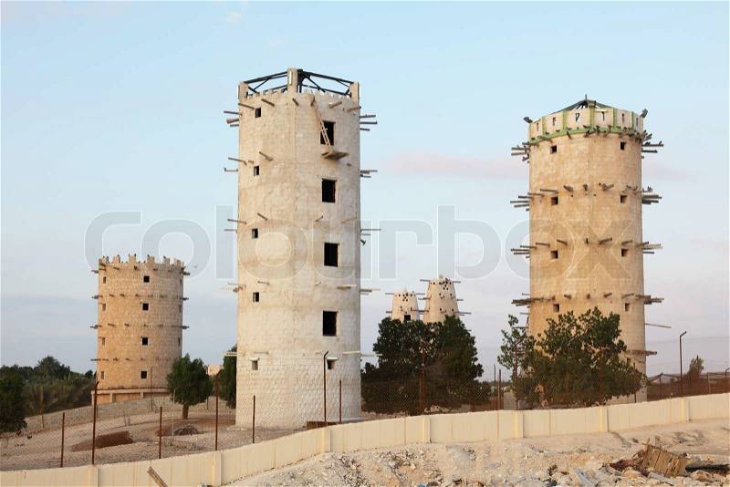The bird towers in Qatar, Middle East, stock photo