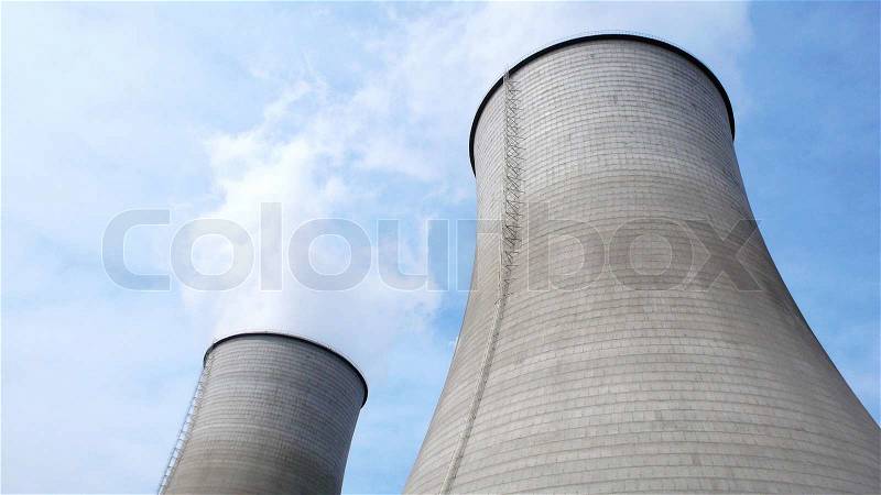 View of the huge water towers in a heat power plant, stock photo