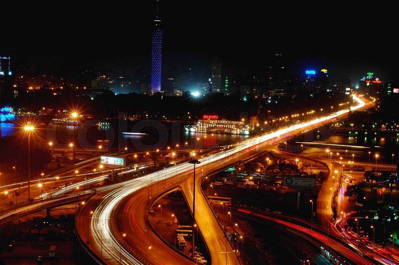 Night scenes of downtown Cairo, Egypt, stock photo