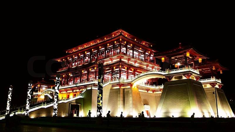 Beautiful night scenes of the famous ancient city of Xian,China, stock photo