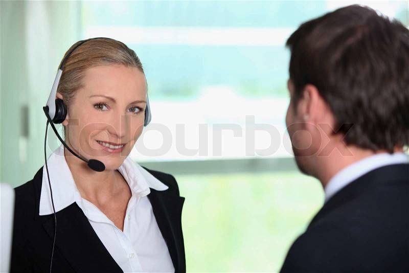 Interpreter with client, stock photo