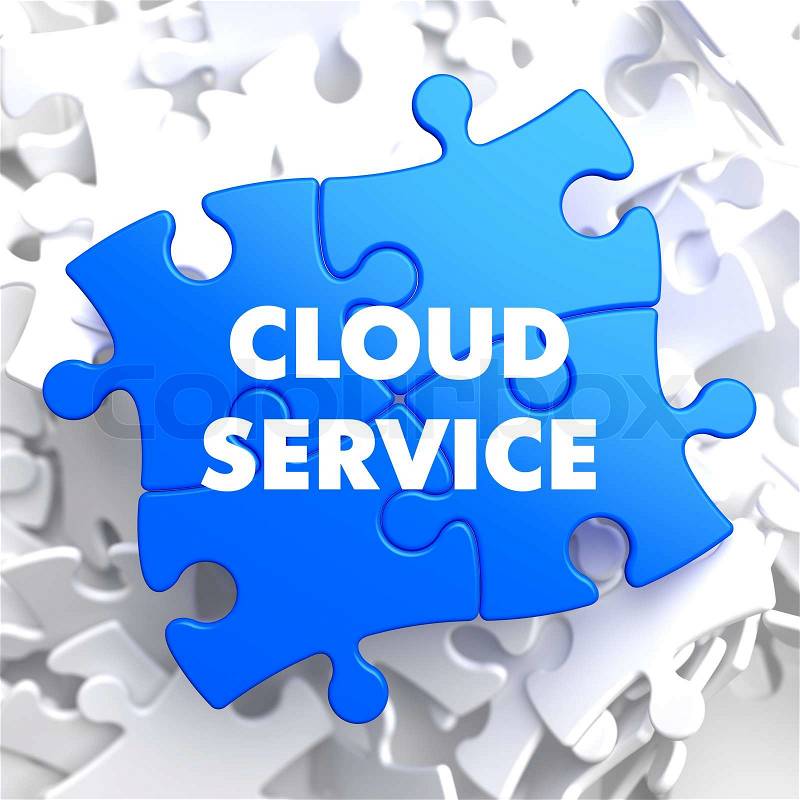 Cloud Service on Blue Puzzle on White Background, stock photo