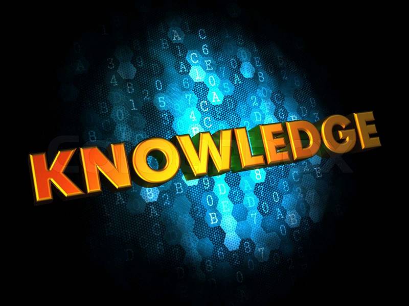 Knowledge Concept - Golden Color Text on Dark Blue Digital Background, stock photo