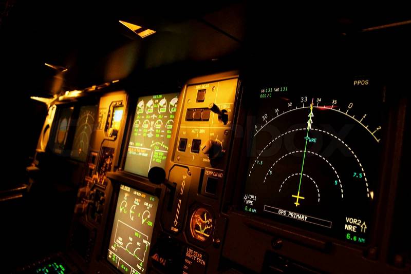 Light from a plane control room in the dark, stock photo