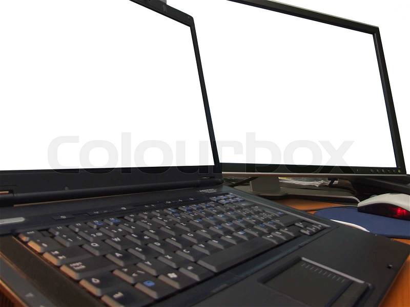 Emty dual display computer system , stock photo