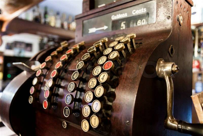 Old-Time Cash Register in a Pub, stock photo
