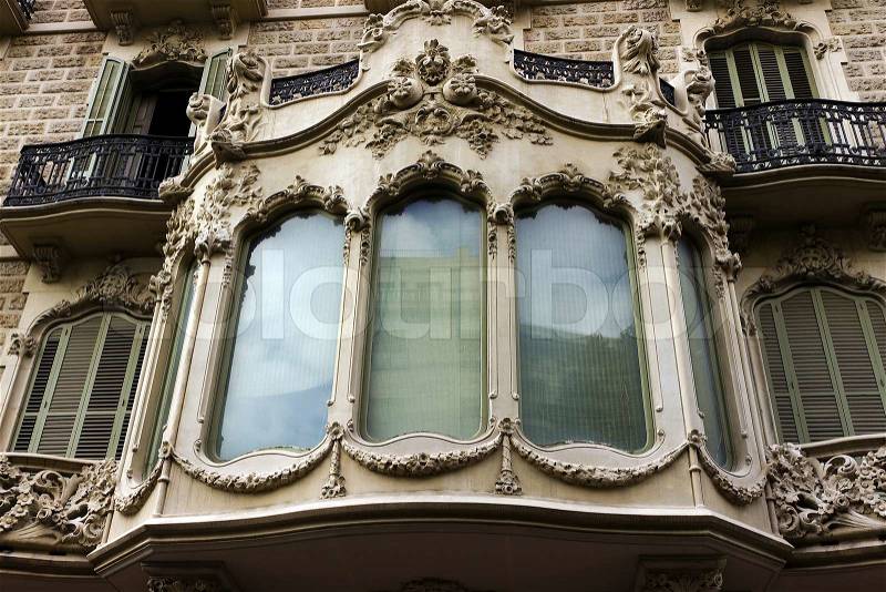 Facade house window and balcony of Barcelona. Spain, stock photo