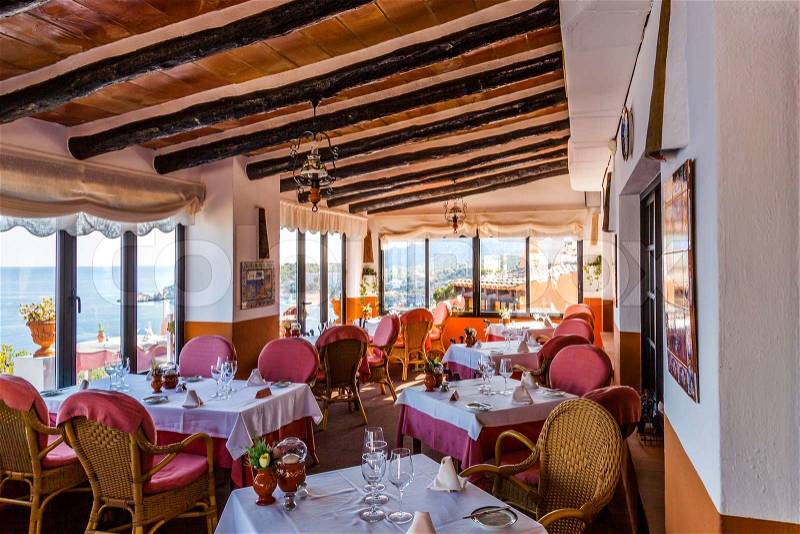 Rural Restaurant with Sea Views in Majorca, Spain, stock photo