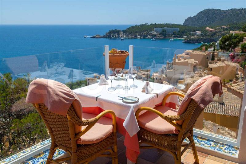 Restaurant with Sea Views in Majorca, Spain, stock photo