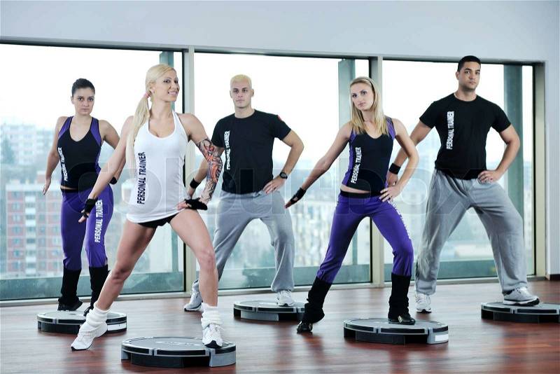 Young healthy people group exercise fitness and get fit, stock photo