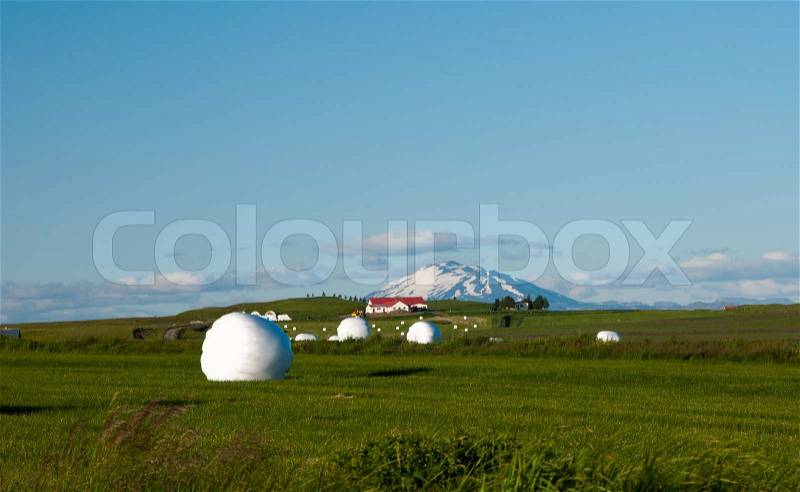 So quiet and peaceful do the volcano Hekla look like a quiet summer night in Iceland, stock photo